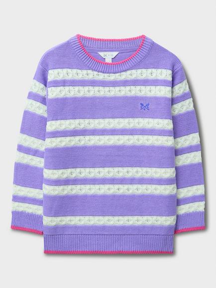 Crew Clothing Kids' Oxo Cable Stripe Blouson Jumper, Lilac, Lilac