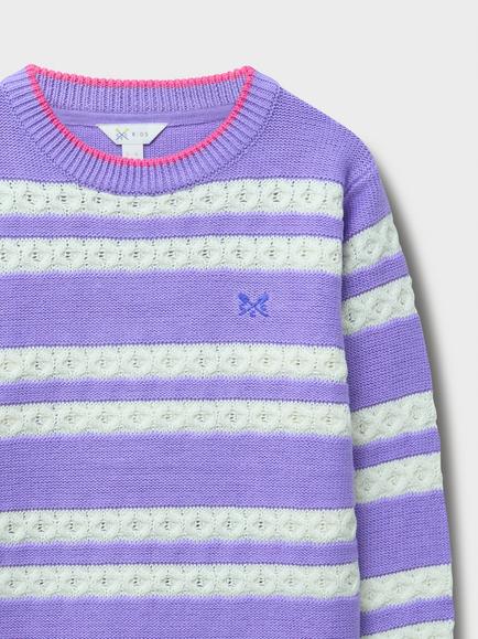 Crew Clothing Kids' Oxo Cable Stripe Blouson Jumper, Lilac - view 2, Lilac