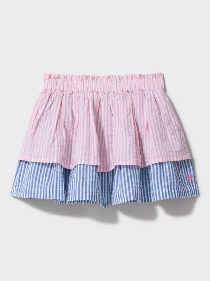 Crew Clothing Kids' Mixed Stripe Tiered Skirt, Light Pink, Light Pink