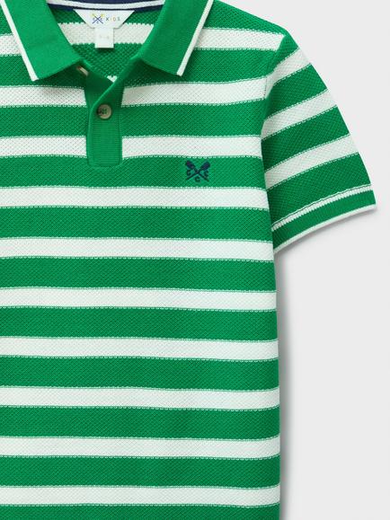Crew Clothing Kids' Knitted Stripe Polo Shirt, Mid Green - view 2, Mid Green
