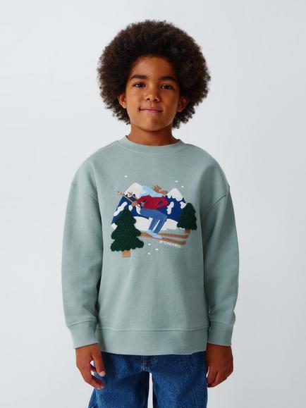 John Lewis Kids' Snowfun Sweatshirt, Silver Blue, Silver Blue