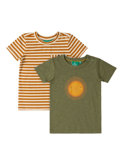 Little Green Radicals Baby Stripe and Rays Organic Cotton T-Shirts, Pack of 2, Multi, Multi