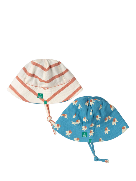 Little Green Radicals Kids' Elephant and Stripe Reversible Sun Hats, Pack of 2, Multi, Multi
