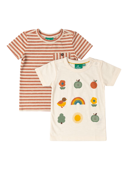 Little Green Radicals Baby Stripe and Rainbow Organic Cotton T-Shirts, Pack of 2, Multi