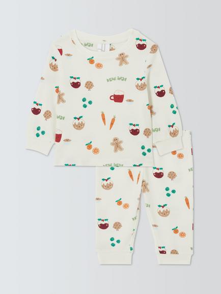 John Lewis Baby Christmas Food Pyjamas, Cream Multi, Cream Multi
