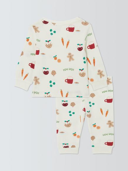 John Lewis Baby Christmas Food Pyjamas, Cream Multi - view 2, Cream Multi