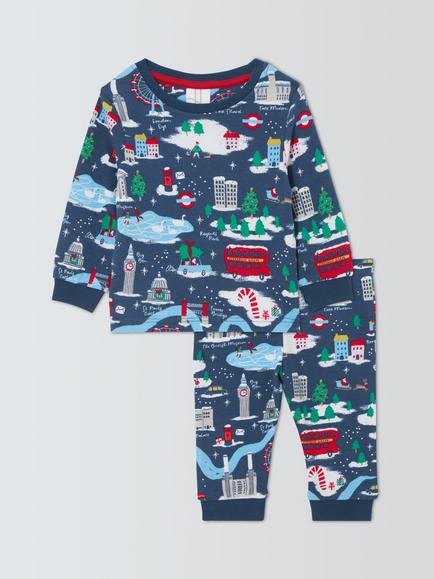 John Lewis Baby Festive London Scene Pyjamas, Navy Multi, Navy Multi