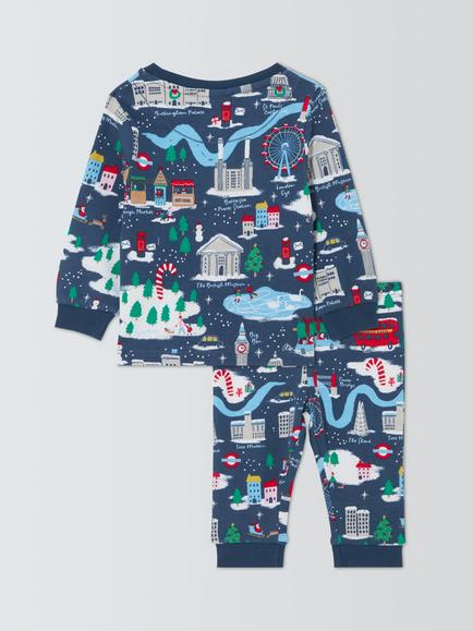 John Lewis Baby Festive London Scene Pyjamas, Navy Multi - view 2, Navy Multi