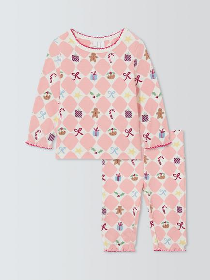 John Lewis Baby Christmas Harlequin Pyjamas, Pink, Pink