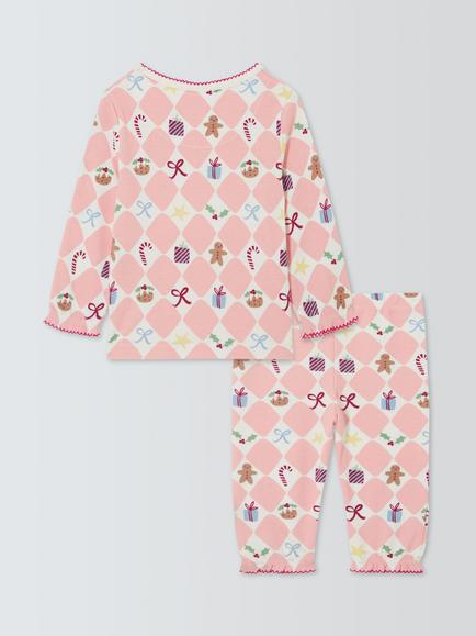 John Lewis Baby Christmas Harlequin Pyjamas, Pink - view 2, Pink