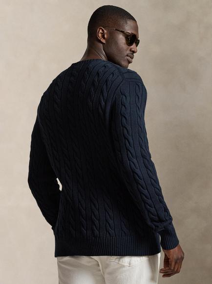 Polo Ralph Lauren Cable Knit Crew Neck Cotton Jumper, Hunter Navy W/C8135 - view 2, Hunter Navy W/ C8135