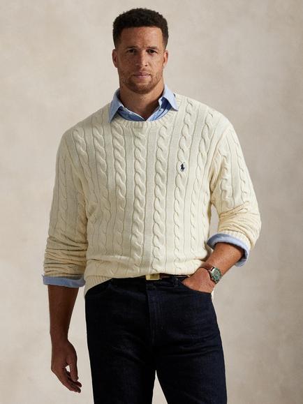 Polo Ralph Lauren Big & Tall Cable Knit Jumper, Andover Cream, Andover Cream