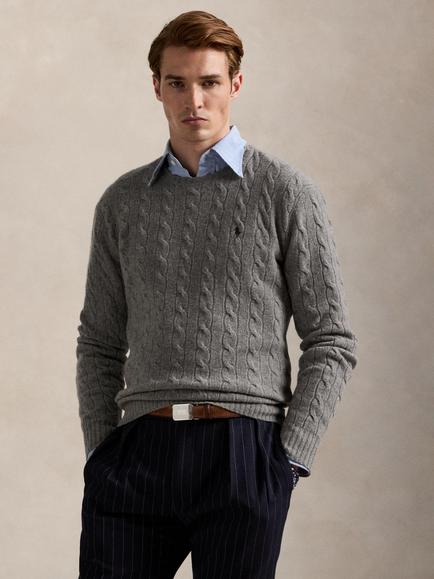 Polo Ralph Lauren Wool Rich Cable Knit Jumper, Fawn Grey Heather, Fawn Grey Heather