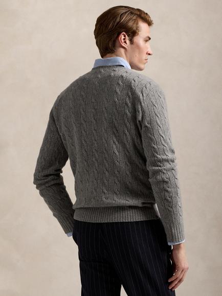 Polo Ralph Lauren Wool Rich Cable Knit Jumper, Fawn Grey Heather - view 2, Fawn Grey Heather