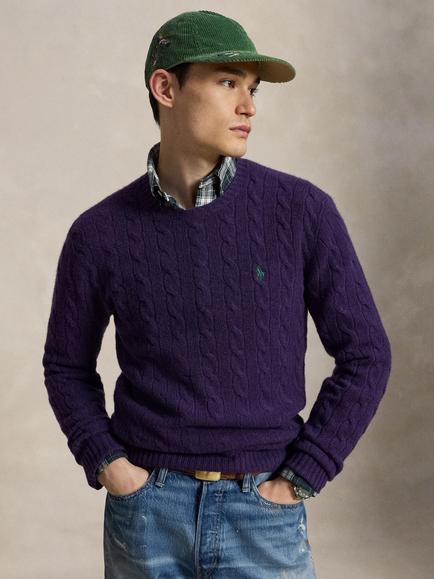 Polo Ralph Lauren Wool Rich Cable Knit Jumper, Firefish Purple Heat, Firefish Purple Heat