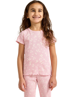 Lindex Kids' Short Sleeve Floral T-Shirt, Light Pink, Light Pink