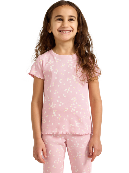 Lindex Kids' Short Sleeve Floral T-Shirt, Light Pink, Light Pink