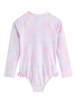 Lindex Kids' Mermaid Print Long Sleeve Ruffle Swimsuit, Light Pink - view 2, Light Pink