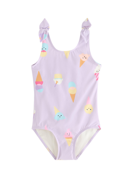 Lindex Kids' Ice Cream Print Swimsuit, Light Lilac, Light Lilac
