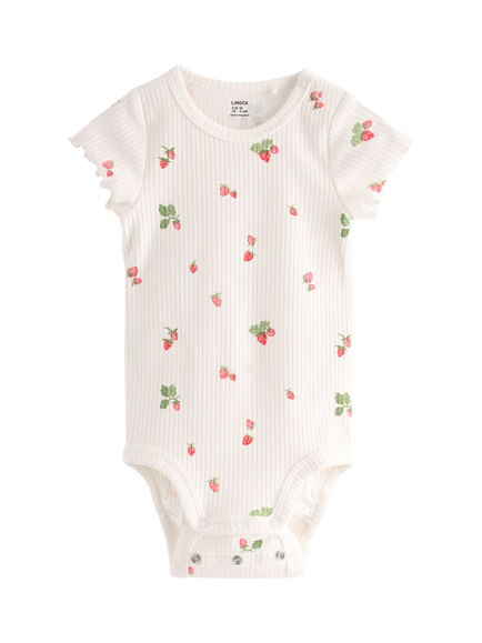 Lindex Baby Short Sleeve Ribbed Bodysuit, Light Dusty White, Light Dusty White