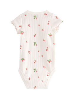Lindex Baby Short Sleeve Ribbed Bodysuit, Light Dusty White - view 2, Light Dusty White