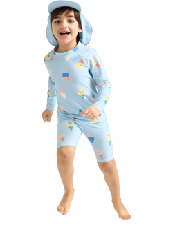 Lindex Kids' Long Sleeve Top and Shorts Swim Set, Light Blue, Light Blue