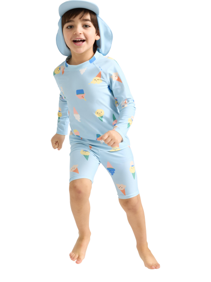 Lindex Kids' Long Sleeve Top and Shorts Swim Set, Light Blue, Light Blue