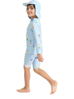 Lindex Kids' Long Sleeve Top and Shorts Swim Set, Light Blue - view 2, Light Blue