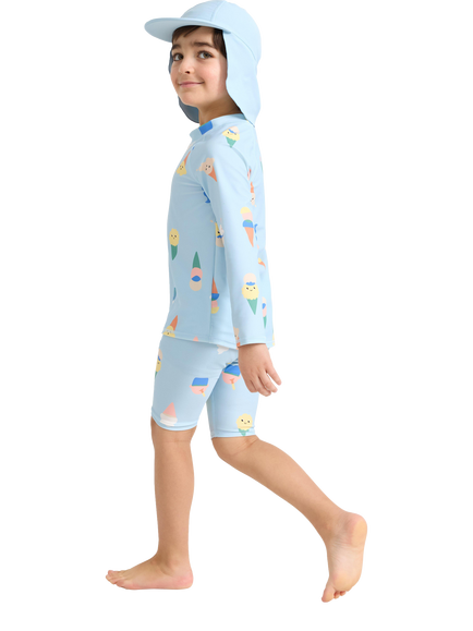 Lindex Kids' Long Sleeve Top and Shorts Swim Set, Light Blue - view 2, Light Blue
