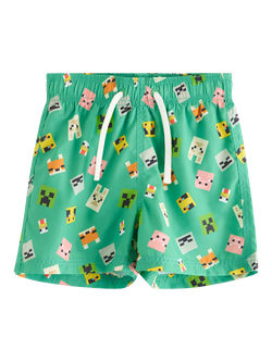 Lindex Kids' Pixel Print Drawstring Swim Shorts, Green, Green