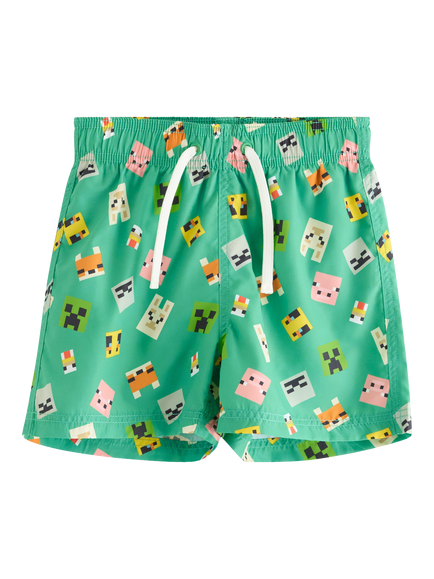 Lindex Kids' Pixel Print Drawstring Swim Shorts, Green, Green