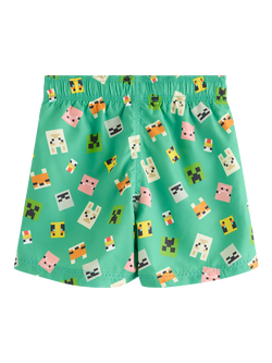 Lindex Kids' Pixel Print Drawstring Swim Shorts, Green - view 2, Green