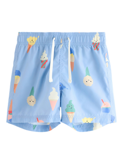 Lindex Kids' Ice Cream Print Drawstring Swim Shorts, Light Blue, Light Blue