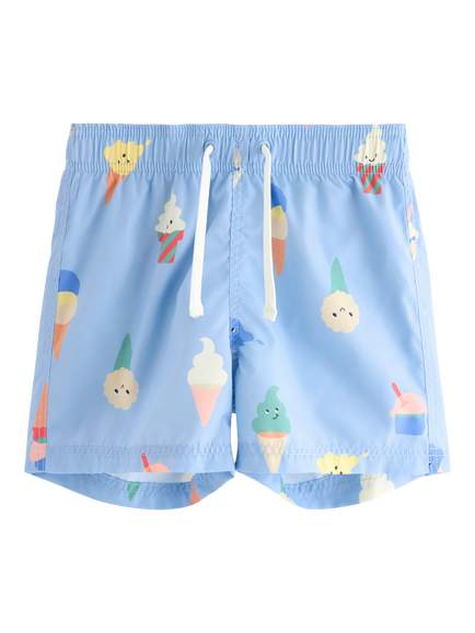 Lindex Kids' Ice Cream Print Drawstring Swim Shorts, Light Blue, Light Blue