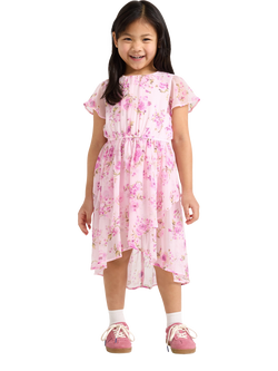 Lindex Kids' Floral Short Sleeve Midi Dress, Light Pink, Light Pink