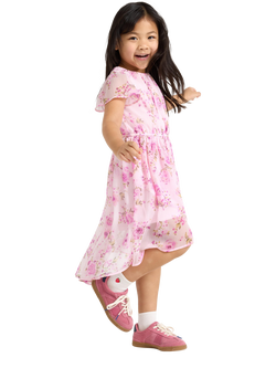 Lindex Kids' Floral Short Sleeve Midi Dress, Light Pink - view 2, Light Pink