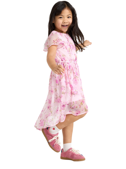 Lindex Kids' Floral Short Sleeve Midi Dress, Light Pink - view 2, Light Pink