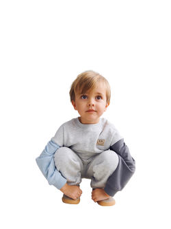 WHEAT Kids' Lennon Relaxed Colour Block Sweatshirt, Grey/Multi - view 2, Grey/Multi