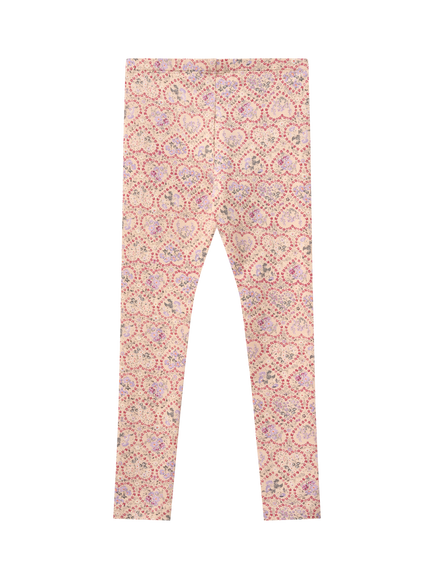 WHEAT Kids' Cotton Blend Heart Print Leggings, Pink/Multi - view 2, Pink/Multi