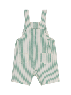 Petit Bateau Baby Linen Blend Stripe Dungarees, Green - view 2, Green