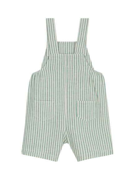 Petit Bateau Baby Linen Blend Stripe Dungarees, Green - view 2, Green