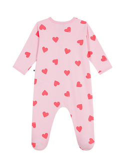 Petit Bateau Baby Pure Cotton Heart Print Sleepsuit, Pink - view 2, Pink