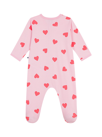 Petit Bateau Baby Pure Cotton Heart Print Sleepsuit, Pink - view 2, Pink