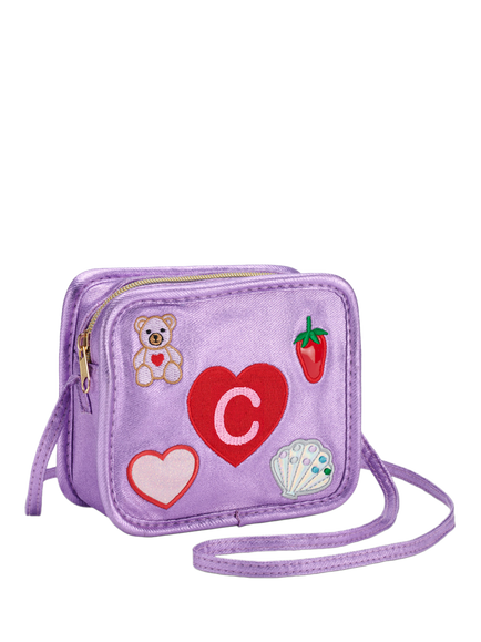 Stych Kids' Intial Teddy and Heart Crossbody Bag, Purple - C, Purple - C