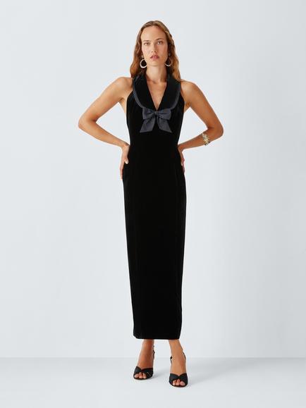 John Lewis x RIXO Francie Velvet Halterneck Maxi Dress, Black, Black