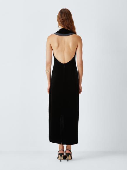 John Lewis x RIXO Francie Velvet Halterneck Maxi Dress, Black - view 2, Black