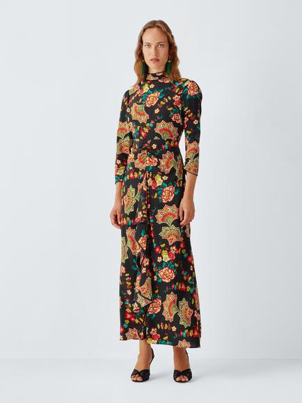John Lewis x RIXO Lucy Pure Silk Floral Maxi Dress, Black/Multi, Black Multi