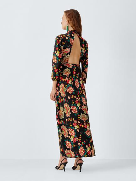 John Lewis x RIXO Lucy Pure Silk Floral Maxi Dress, Black/Multi - view 2, Black Multi