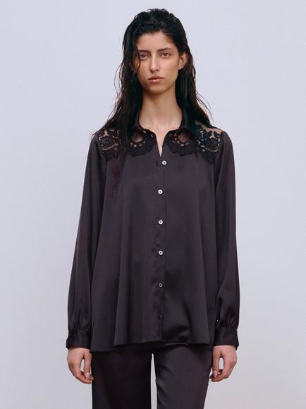 Ida Sjöstedt Gabrielle Lace Trim Satin Blouse, Black