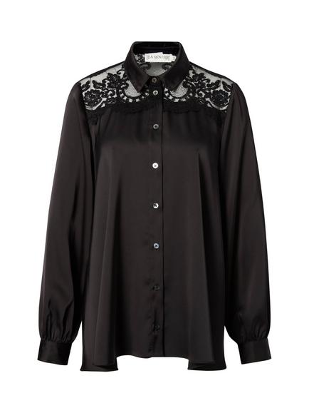 Ida Sjöstedt Gabrielle Lace Trim Satin Blouse - view 2, Black